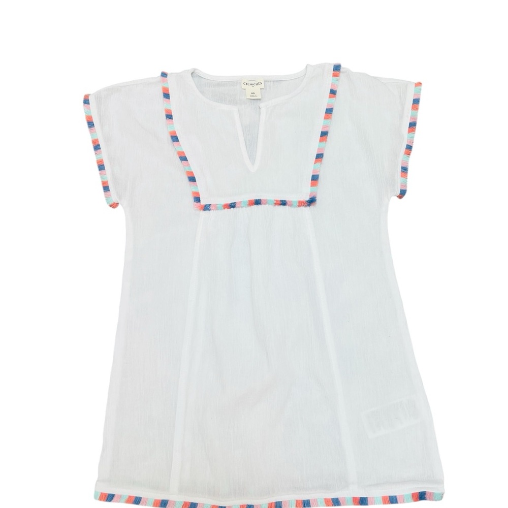 White Kids Top with Multicolor Trim